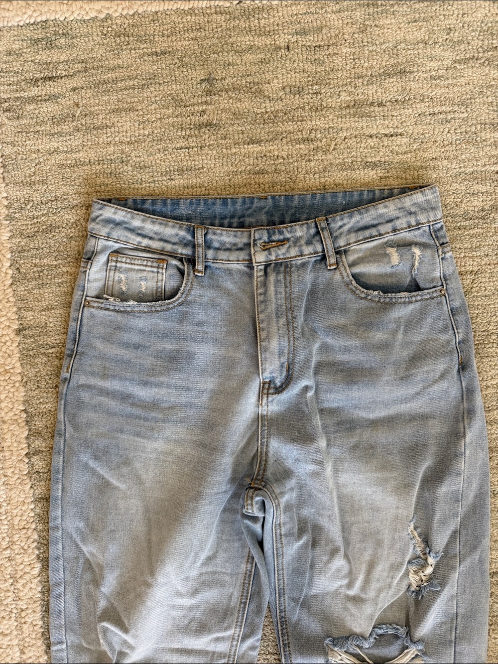 Light Blue Distressed Denim Jeans - Picture 2 of 8